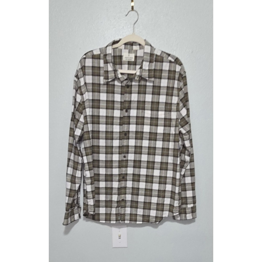 Joseph Abboud Dress Shirt XXL Brown Blue Plaid 100% Cotton Long Sleeve